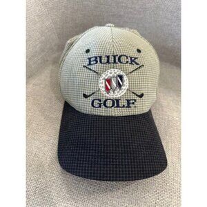Buick Golf Leather Strap Back Hat VTG Plaid Check Grey Competition Headwear USA